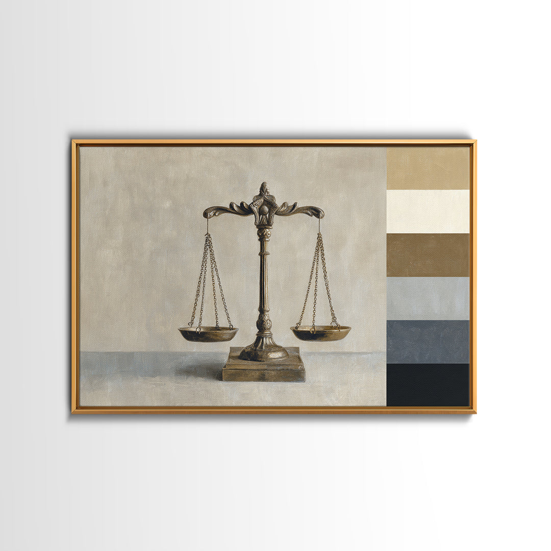 Classical Scales of Justice Framed Canvas Print, Law Office Art, Metal Wall Decor, Office Decor, Counsel, Home Office Decor, LOA-3x2-5
