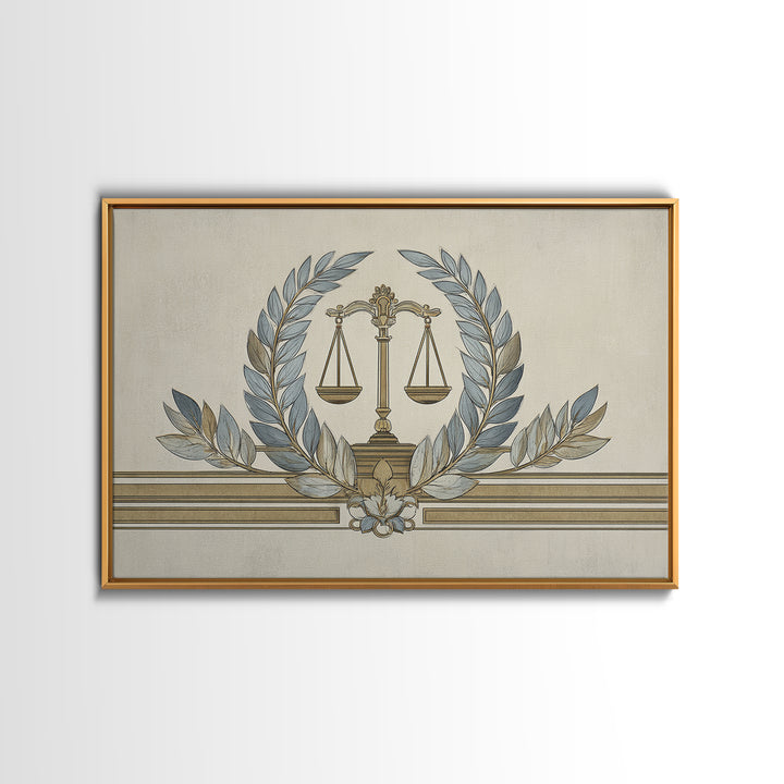Minimal Line Drawing of Scales and Laurel Canvas Print, Law Office Art, Office, Office Decor, Abstract Art, Counsel, LOA-3x2-62
