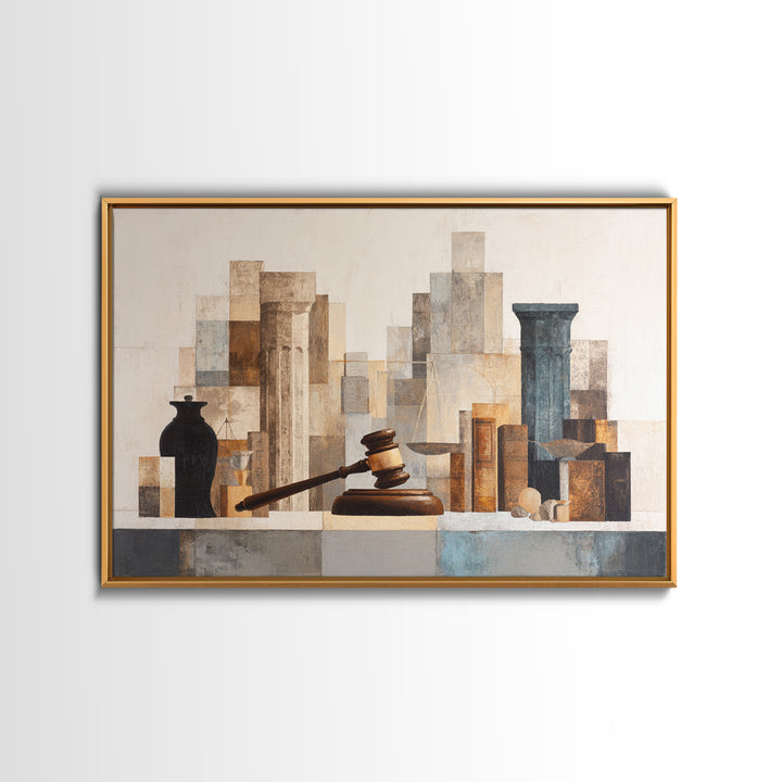 Classic Gavel Still Life Canvas Print, Law Office Art, Lawyer, Office Decor, Oil Painting, Counsel, Neutral Decor, Modern Decor, LOA-3x2-89