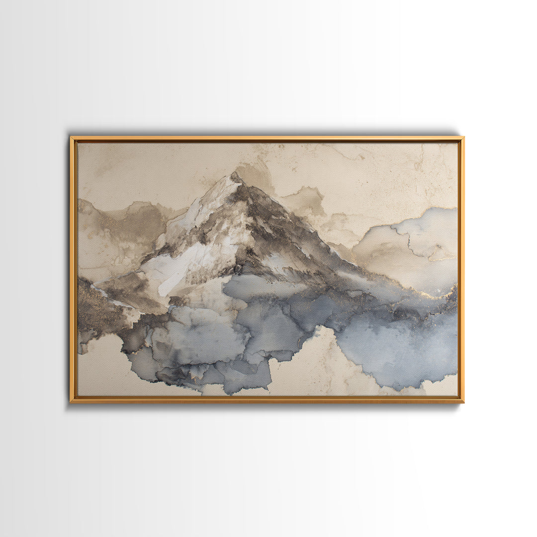 Ink Wash Mountain Symbolizing Stability Framed Canvas Print, Law Office Art, Washington Dc Art, Office Decor, Fine Art, Counsel, LOA-3x2-96