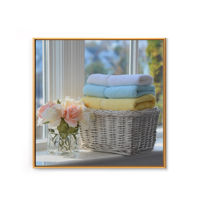 Basket of Folded Towels Canvas Print, Laundry Room Art, Farmhouse Wall Art, Living Room Decor, Fine Art, Clean, Fine Art Print, LRA-1x1-14