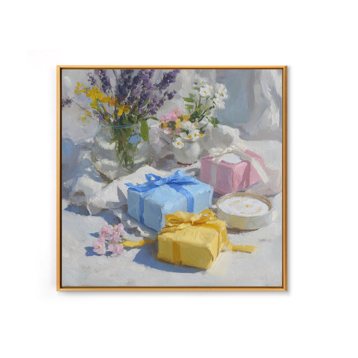 Lavender Sachet and Ribbon Still Life Canvas Print, Laundry Room Art, Gallery Wall Prints, Living Room Decor, Fine Art, Clean, LRA-1x1-17