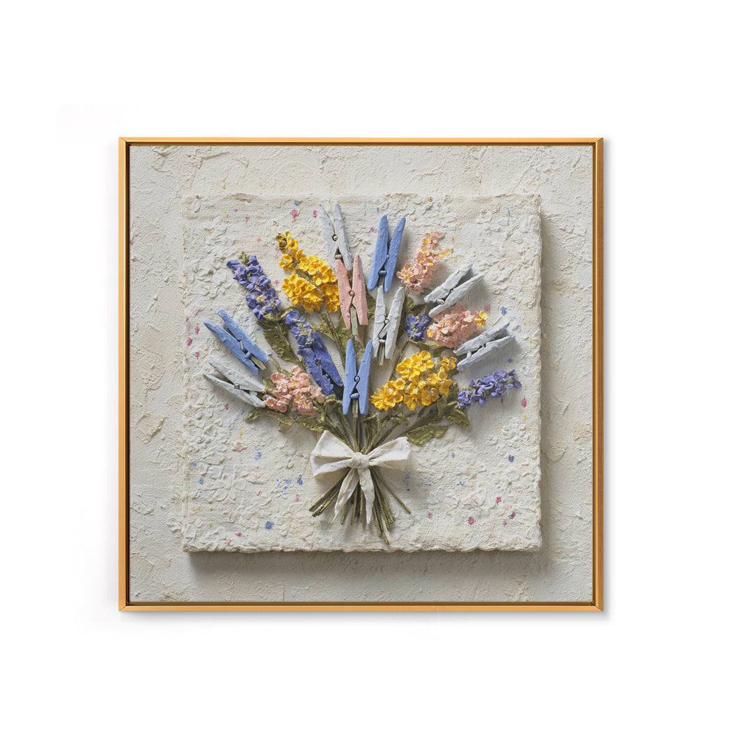 Clothespin Bouquet in Folk Art Style Canvas Print, Laundry Room Art, Oil Painting, Living Room Decor, Fine Art, Clean, LRA-1x1-20