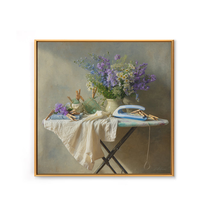 Ironing Board Still Life Framed Canvas Print, Laundry Room Art, Downloadable Art, Living Room Decor, Watercolor Art, Clean, LRA-1x1-24