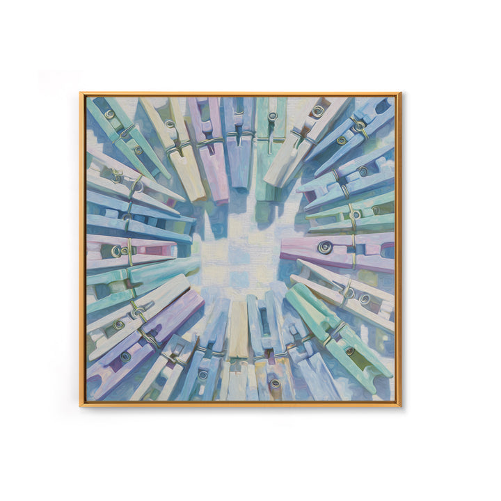 Cheerful Clothespins Arranged as Pattern Framed Canvas Print, Laundry Room Art, Artwork, Living Room Decor, Oil Painting, Clean, LRA-1x1-28