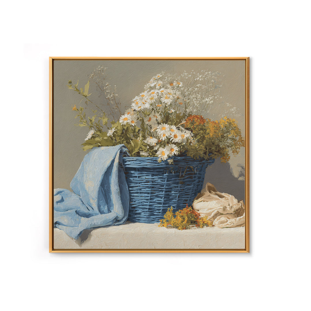 Blue Laundry Basket Framed Canvas Print, Laundry Room Art, Fine Art Print, Living Room Decor, Fine Art, Clean, Painting, LRA-1x1-29