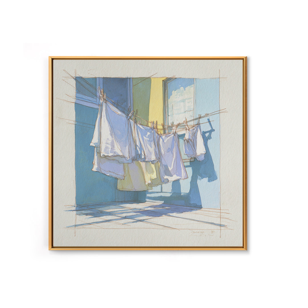 Simple Line Drawing of Hanging Laundry Framed Canvas Print, Laundry Room Art, Art Print, Living Room Decor, Abstract Art, Clean, LRA-1x1-40