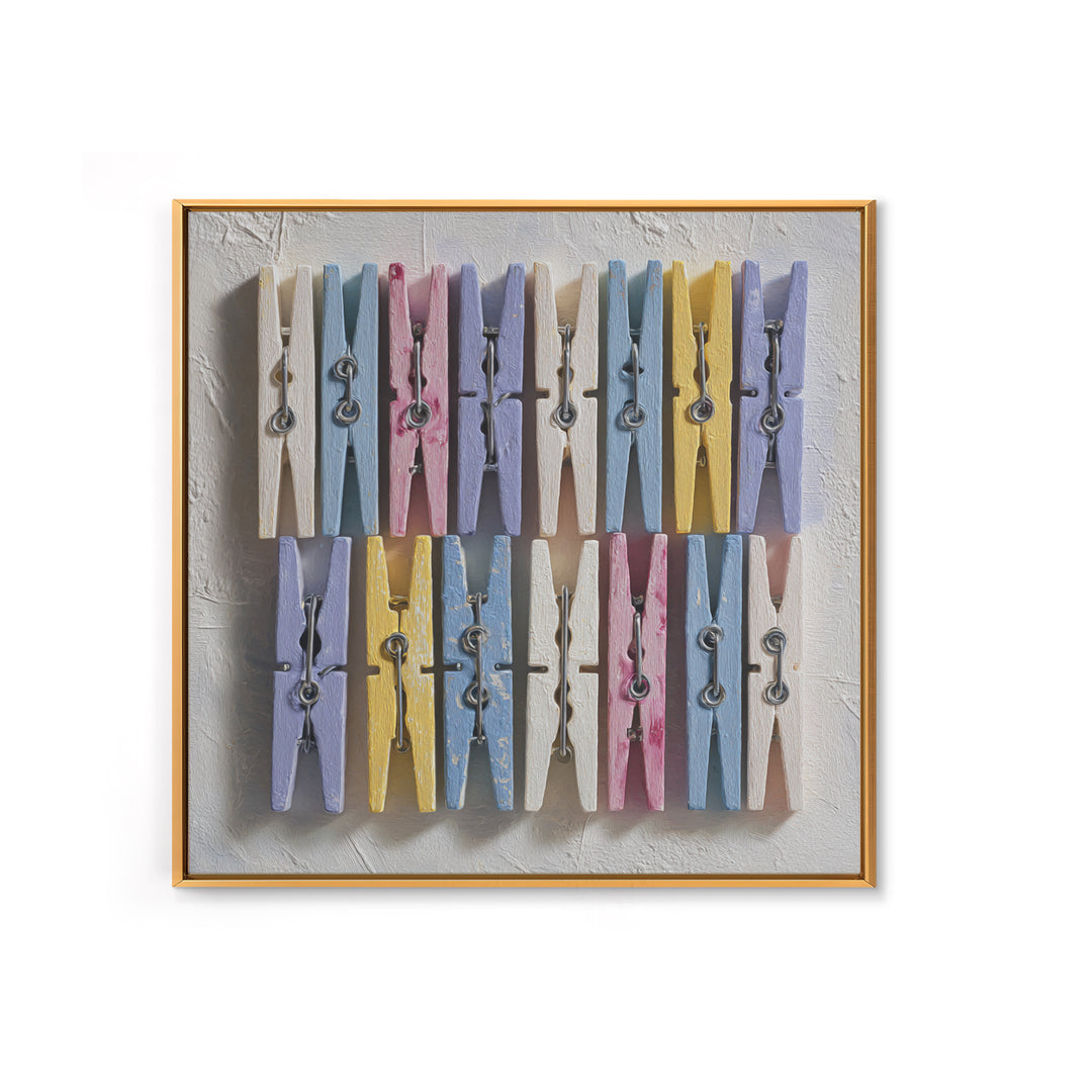 Cheerful Clothespins Arranged as Pattern Framed Canvas Print, Laundry Room Art, Laundry Room Decor, Living Room Decor, Clean, LRA-1x1-52