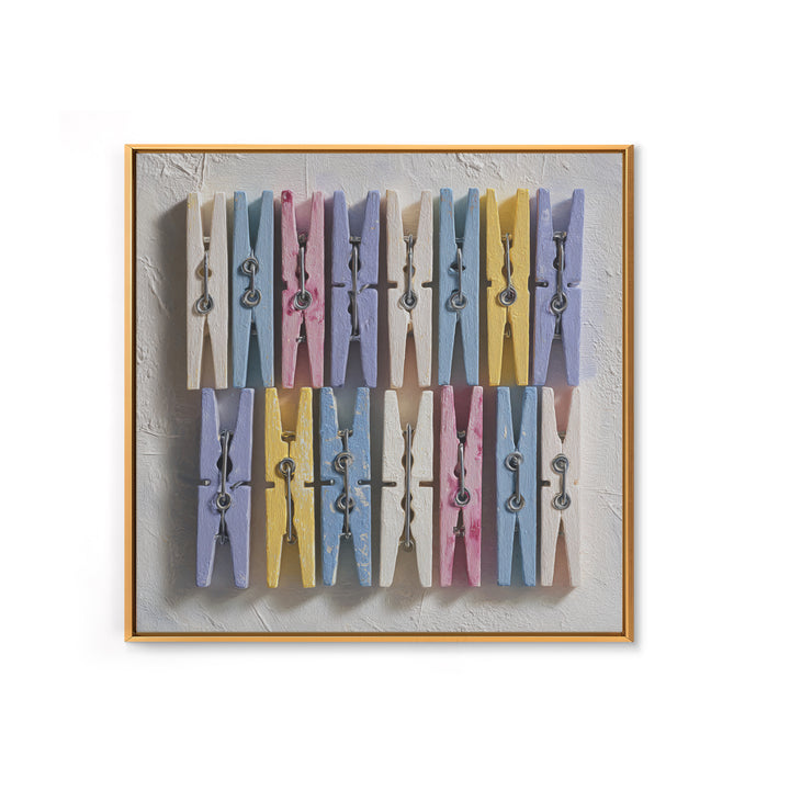 Cheerful Clothespins Arranged as Pattern Framed Canvas Print, Laundry Room Art, Laundry Room Decor, Living Room Decor, Clean, LRA-1x1-52