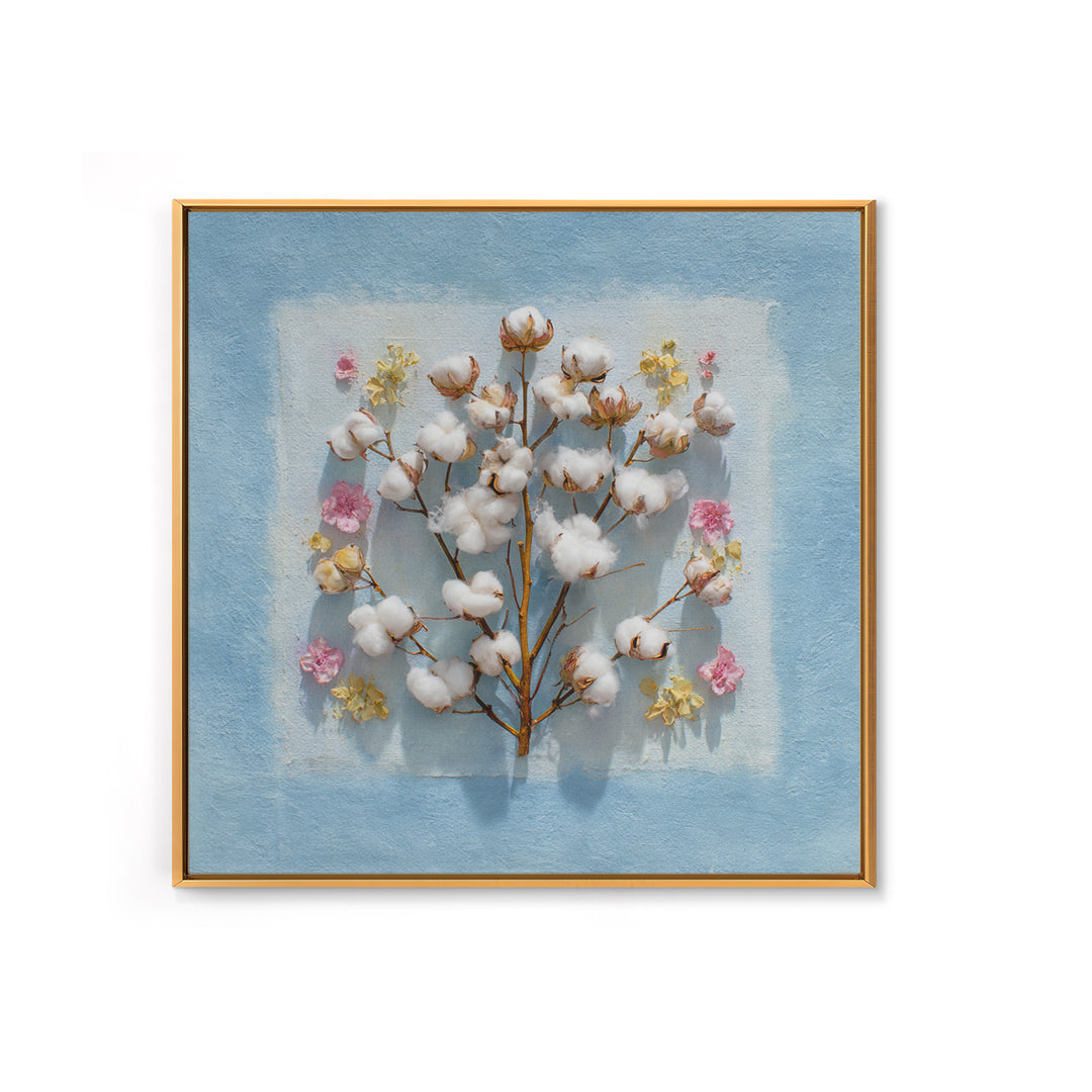 Fresh Cotton Branch Botanical Study Canvas Print, Laundry Room Art, Apartment Wall Art, Living Room Decor, Fine Art, Clean, LRA-1x1-55
