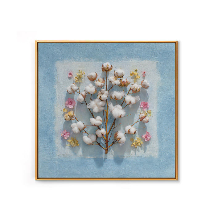Fresh Cotton Branch Botanical Study Canvas Print, Laundry Room Art, Apartment Wall Art, Living Room Decor, Fine Art, Clean, LRA-1x1-55