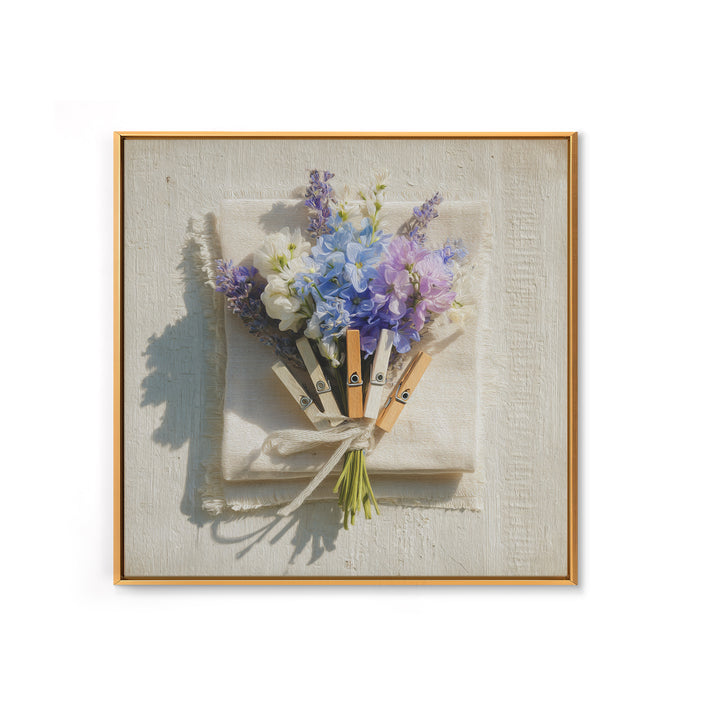 Clothespin Bouquet in Folk Art Style Framed Canvas Print, Laundry Room Art, Whimsical Art, Living Room Decor, Fine Art, Clean, LRA-1x1-68