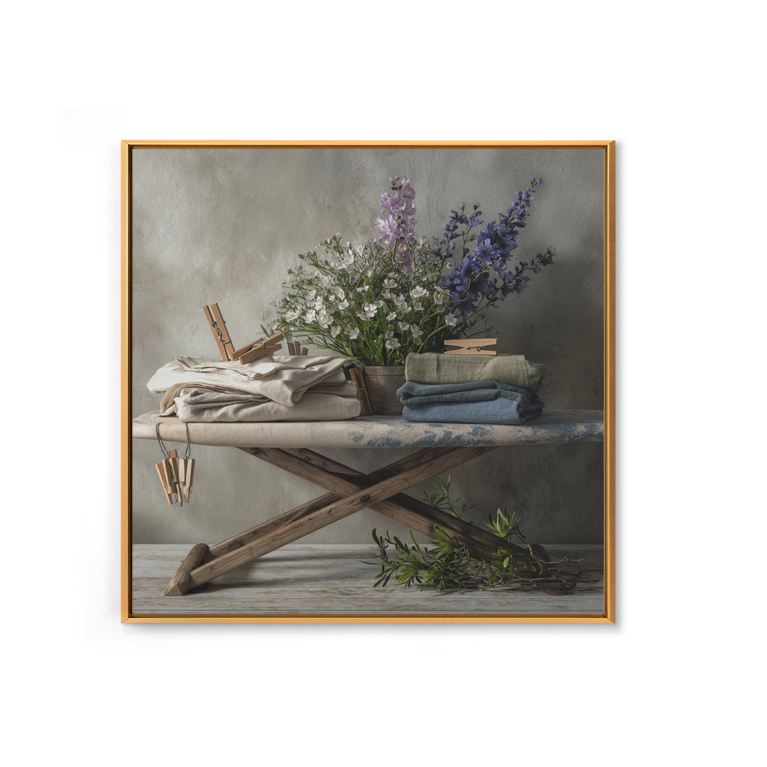 Ironing Board Still Life Framed Canvas Print, Laundry Room Art, Gallery Wall Prints, Living Room Decor, Fine Art, Clean, LRA-1x1-72