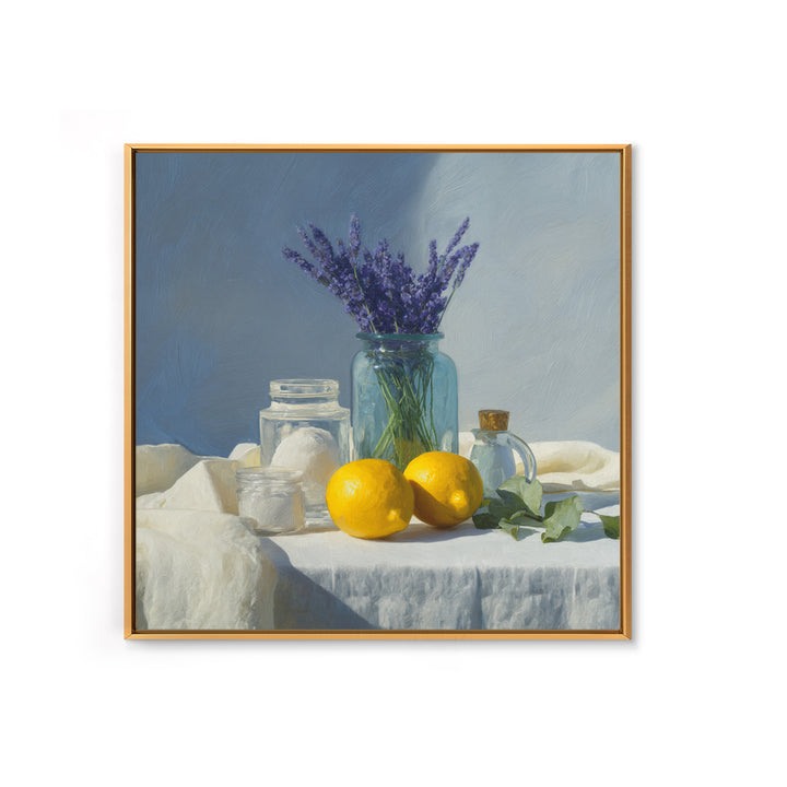 Lemon and Clean Linen Still Life Canvas Print, Laundry Room Art, Modern Decor, Living Room Decor, Abstract Art, Clean, LRA-1x1-75