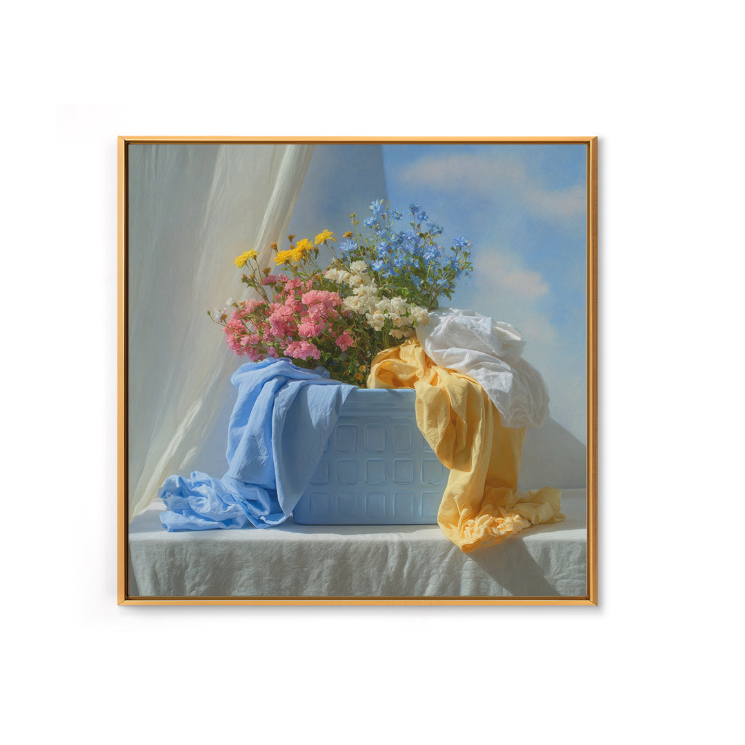 Blue Laundry Basket Canvas Print, Laundry Room Art, Room Decor, Living Room Decor, Fine Art, Clean, New Home Gift, LRA-1x1-77