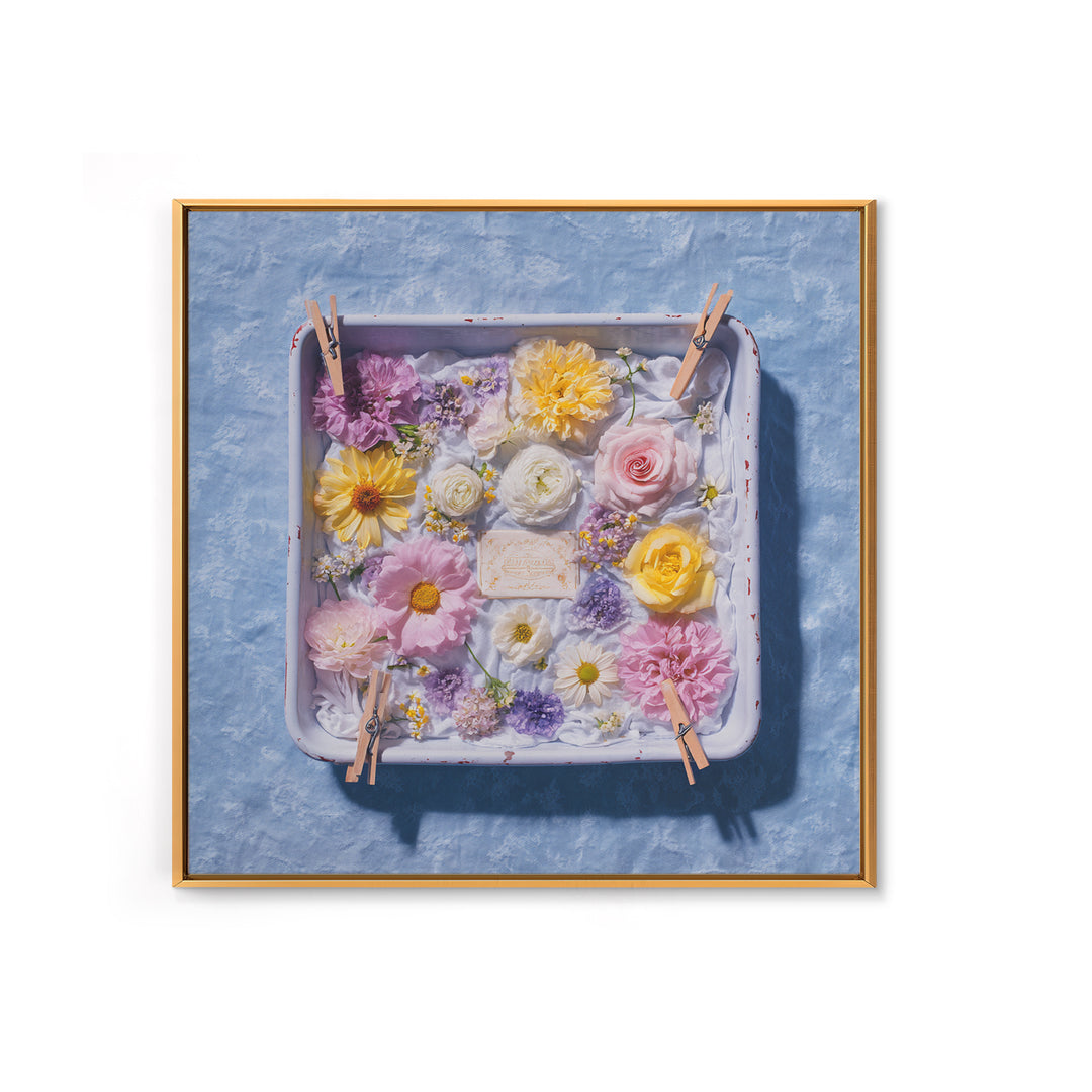 Old Enamel Basin Filled Framed Canvas Print, Laundry Room Art, Digital Print, Living Room Decor, Oil Painting, Clean, LRA-1x1-8