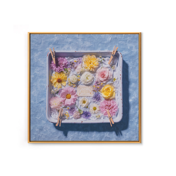 Old Enamel Basin Filled Framed Canvas Print, Laundry Room Art, Digital Print, Living Room Decor, Oil Painting, Clean, LRA-1x1-8