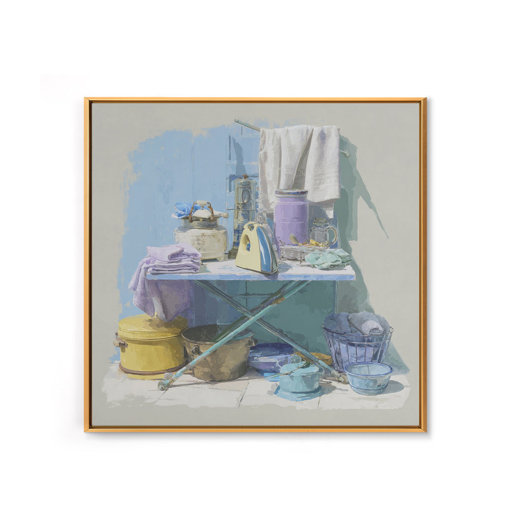 Retro Iron Illustration Canvas Print, Laundry Room Art, Textured Painting, Living Room Decor, Fine Art, Clean, New Home Gift, LRA-1x1-81