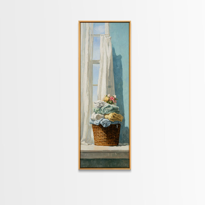 Basket of Folded Towels Canvas Print, Laundry Room Art, Downloadable Art, Living Room Decor, Fine Art, Clean, Boho Decor, LRA-1x3-2