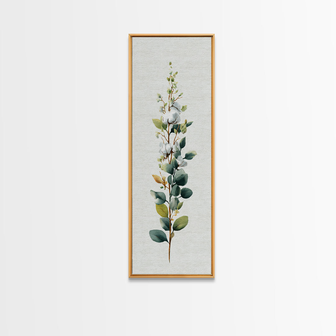 Sunlit White Towels and Eucalyptus Branch Canvas Print, Laundry Room Art, Digital Art, Living Room Decor, Watercolor Art, Clean, LRA-1x3-23