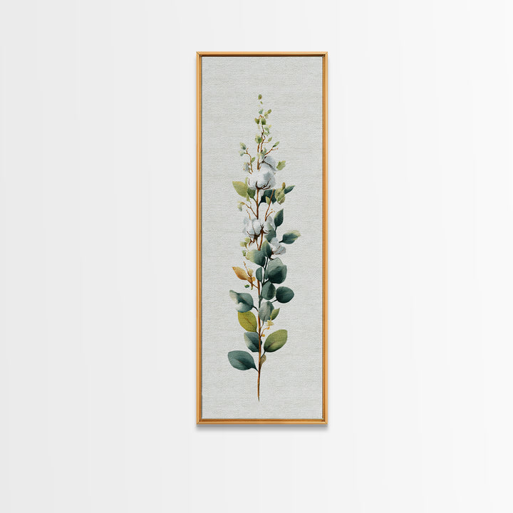 Sunlit White Towels and Eucalyptus Branch Canvas Print, Laundry Room Art, Digital Art, Living Room Decor, Watercolor Art, Clean, LRA-1x3-23