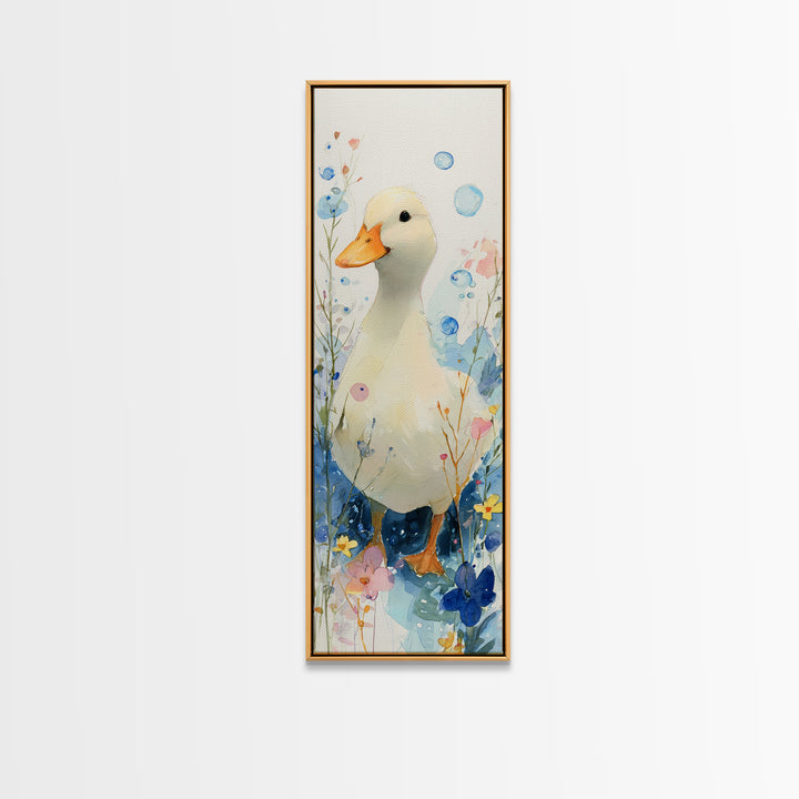 Duck and Bubbles Whimsical Watercolor Canvas Print, Laundry Room Art, Living Room Decor, Oil Painting, Clean, LRA-1x3-27