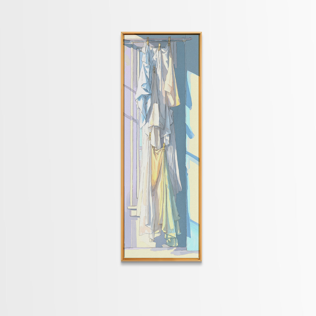Simple Line Drawing of Hanging Laundry Canvas Print, Laundry Room Art, Room Decor, Living Room Decor, Abstract Art, Clean, LRA-1x3-28