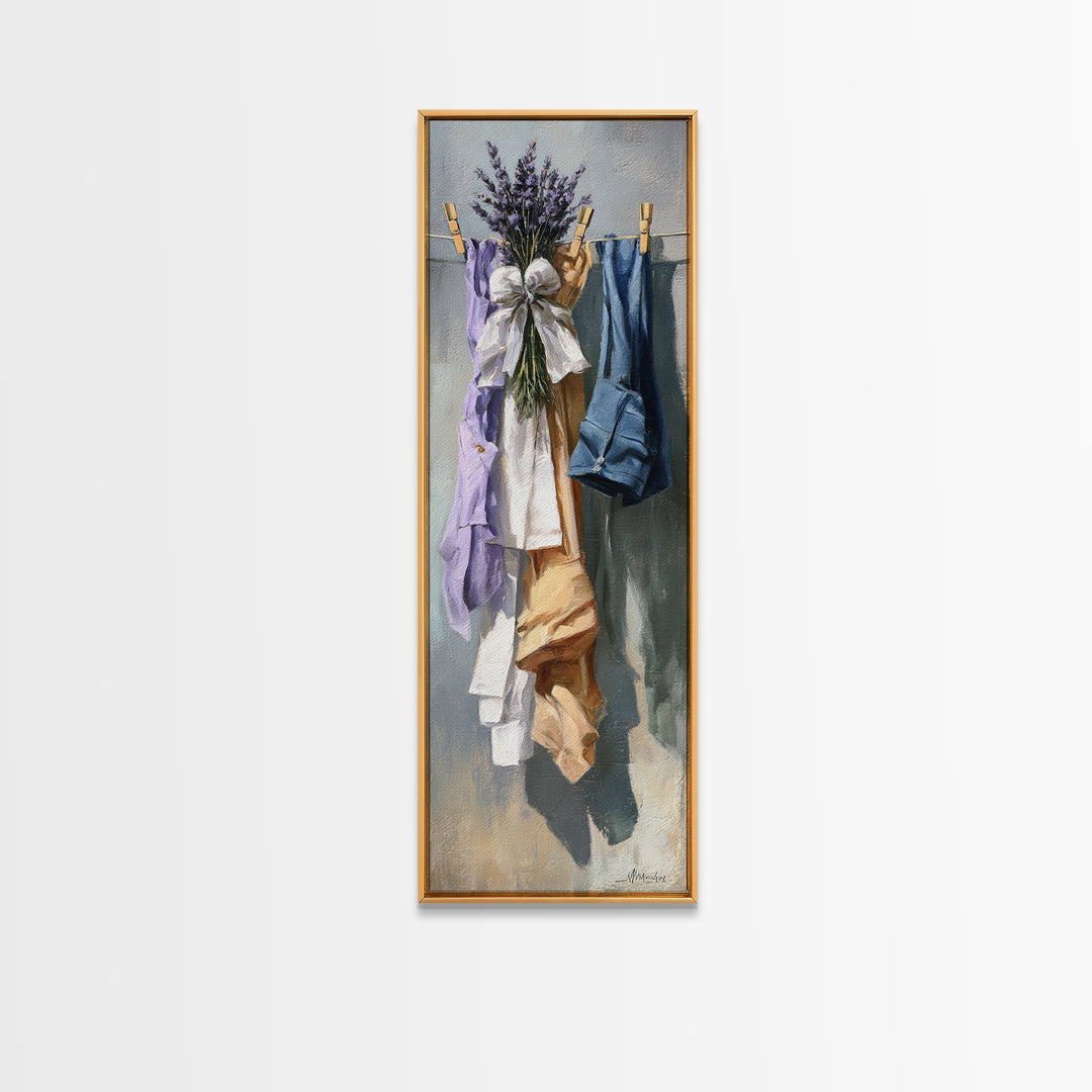 Lavender Sachet and Ribbon Still Life Framed Canvas Print, Laundry Room Art, Modern Decor, Living Room Decor, Fine Art, Clean, LRA-1x3-29