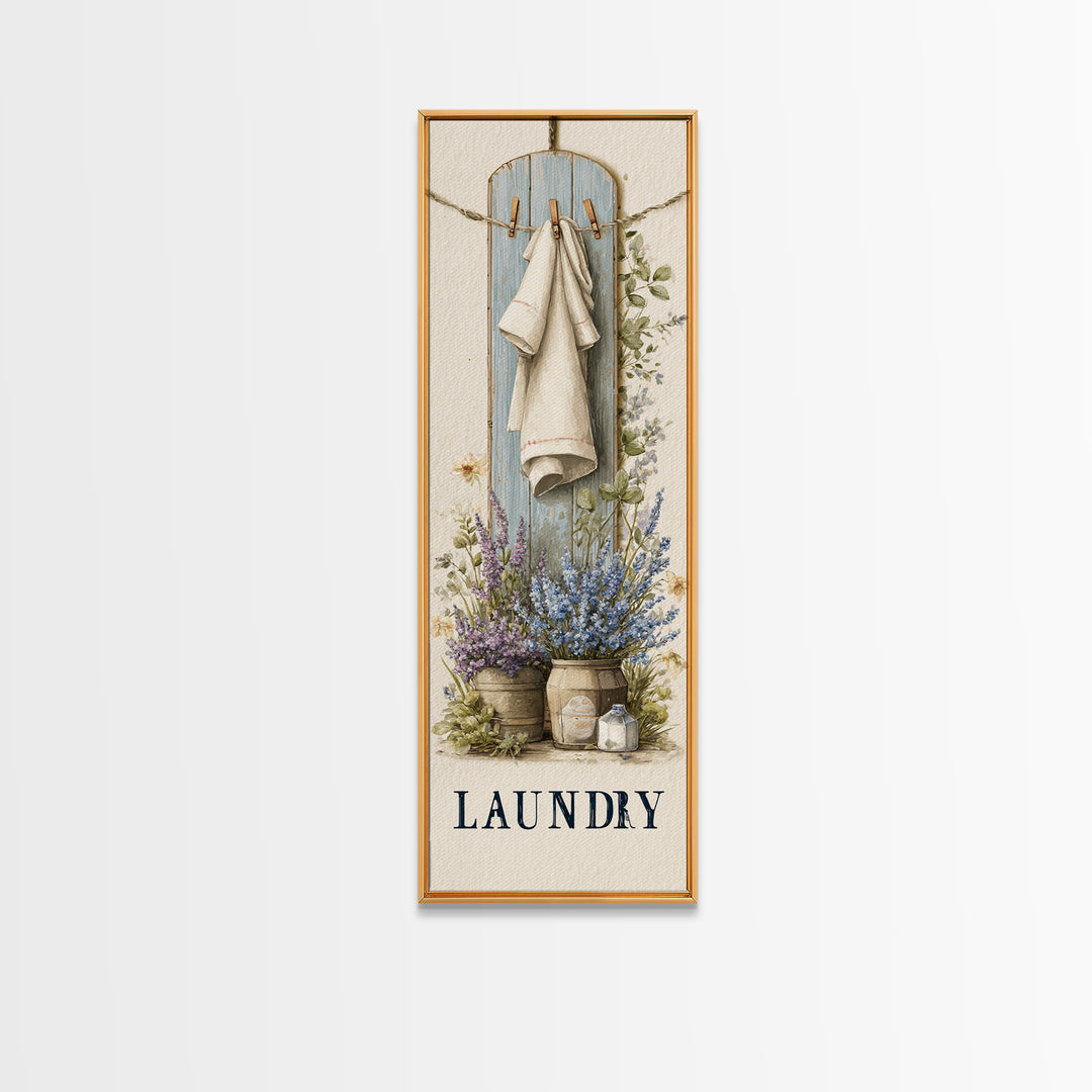 Farmhouse Laundry Sign Ornament Without Words Framed Canvas Print, Laundry Room Art, Oil Painting, Living Room Decor, Clean, LRA-1x3-31