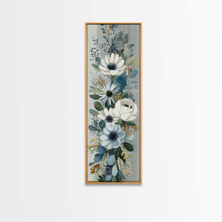 Clothespin Bouquet in Folk Art Style Canvas Print, Laundry Room Art, Textured Painting, Living Room Decor, Fine Art, Clean, LRA-1x3-32