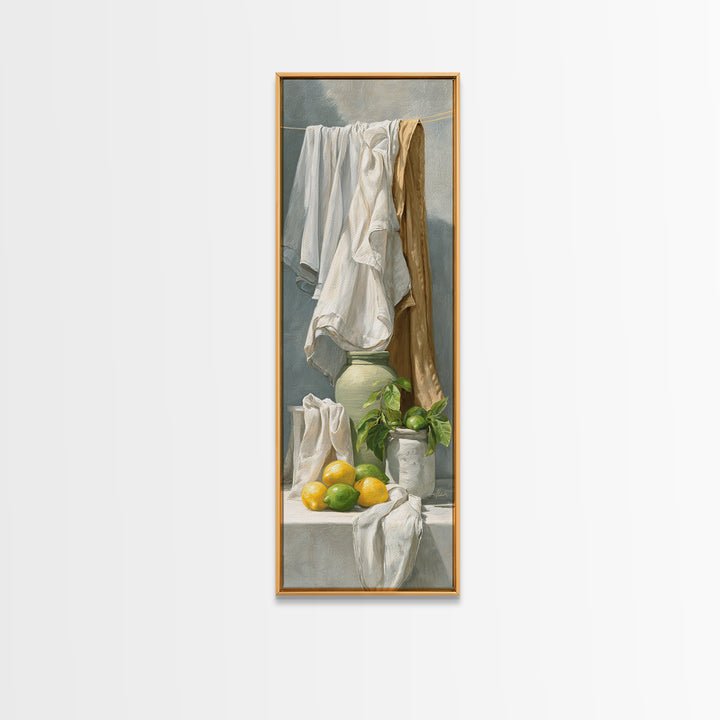 Lemon and Clean Linen Still Life Canvas Print, Laundry Room Art, Artwork, Living Room Decor, Clean, Minimalist Wall Art, LRA-1x3-39