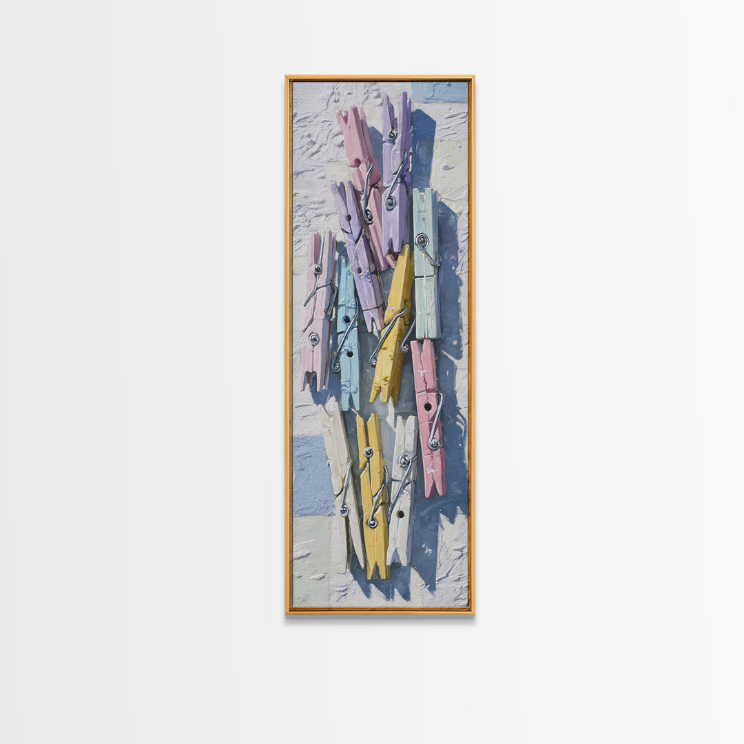 Cheerful Clothespins Arranged as Pattern Canvas Print, Laundry Room Art, Printable Wall Art, Living Room Decor, Fine Art, Clean, LRA-1x3-40