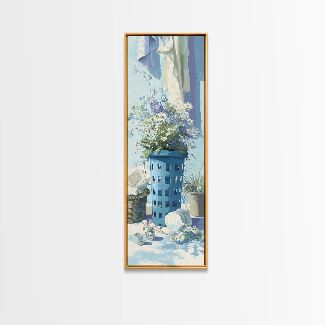 Blue Laundry Basket Canvas Print, Laundry Room Art, Laundry Room Decor, Living Room Decor, Fine Art, Clean, Gallery Decor, LRA-1x3-41