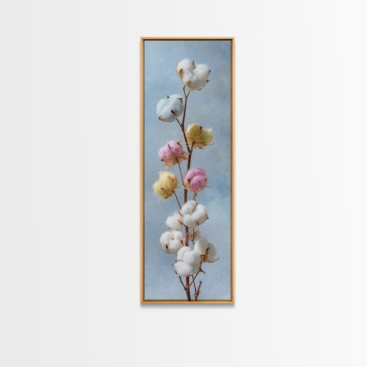 Fresh Cotton Branch Botanical Study Canvas Print, Laundry Room Art, Digital Print, Living Room Decor, Watercolor Art, Clean, LRA-1x3-43
