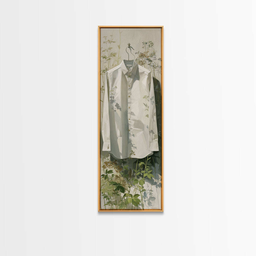 White Shirt on Hanger Canvas Print, Laundry Room Art, Fine Art Print, Living Room Decor, Fine Art, Clean, Painting, Digital Art, LRA-1x3-57