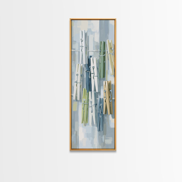 Cheerful Clothespins Arranged as Pattern Framed Canvas Print, Laundry Room Art, Printable Art, Living Room Decor, Clean, LRA-1x3-64
