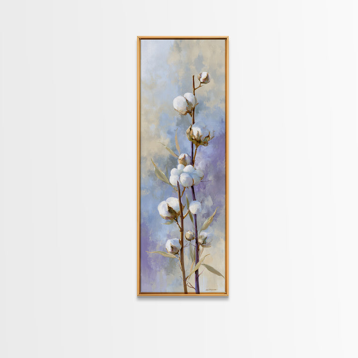 Fresh Cotton Branch Botanical Study Framed Canvas Print, Laundry Room Art, Gallery Wall Prints, Living Room Decor, Clean, LRA-1x3-91