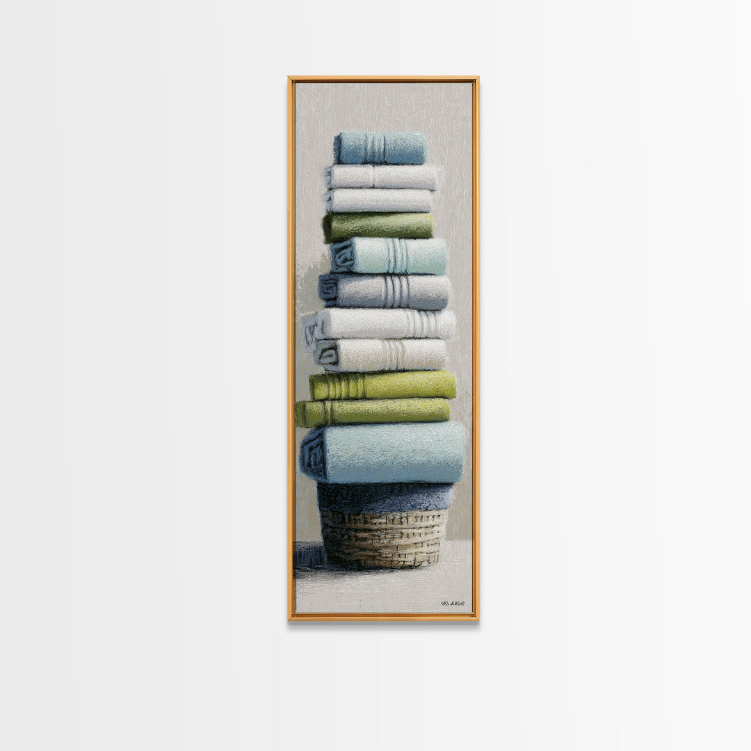 Basket of Folded Towels Canvas Print, Laundry Room Art, Statement Artwork, Living Room Decor, Fine Art, Clean, Digital Art, LRA-1x3-98