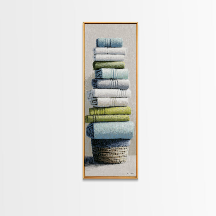 Basket of Folded Towels Canvas Print, Laundry Room Art, Statement Artwork, Living Room Decor, Fine Art, Clean, Digital Art, LRA-1x3-98