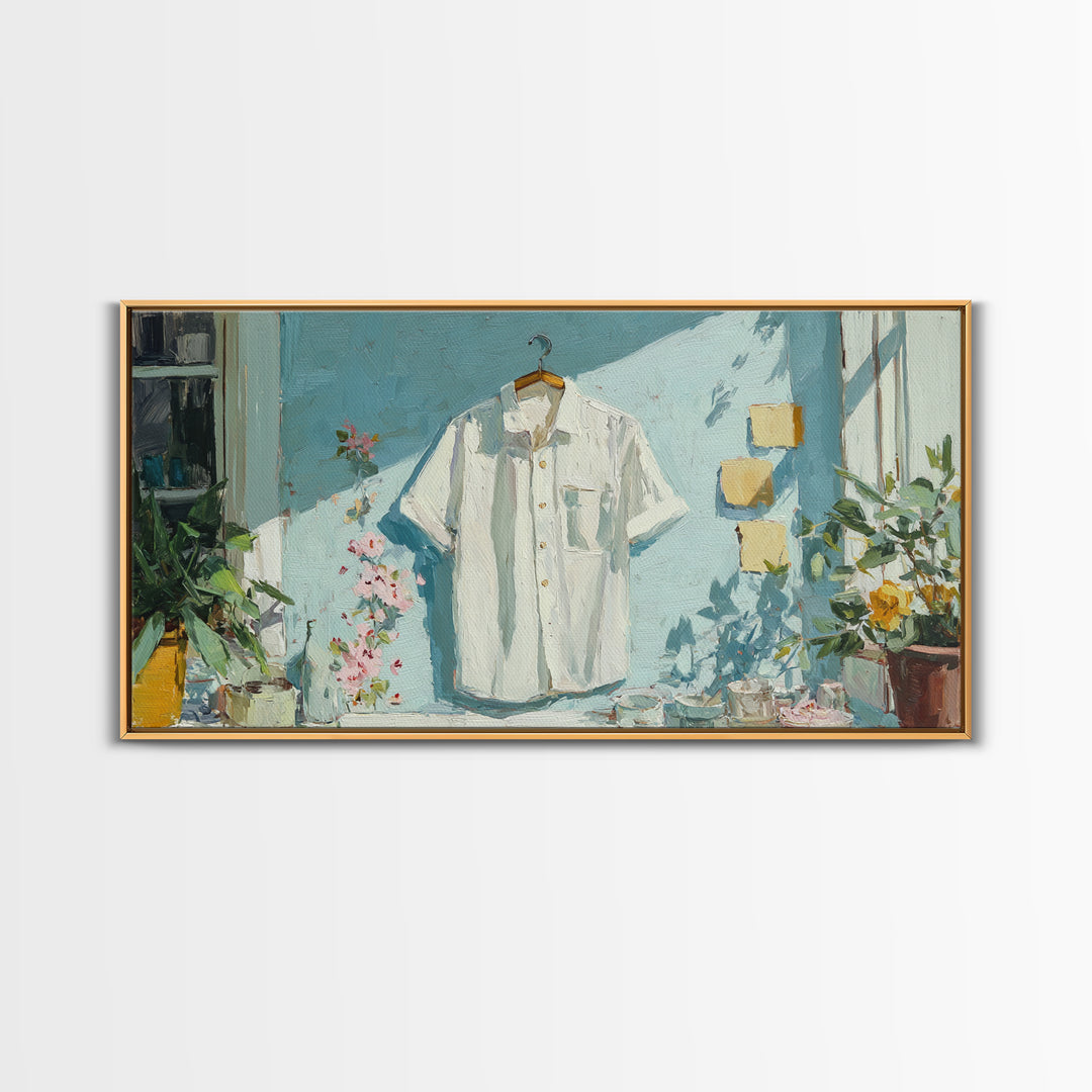 White Shirt on Hanger Canvas Print, Laundry Room Art, Contemporary Art, Living Room Decor, Fine Art, Clean, Farmhouse Decor, LRA-2x1-17