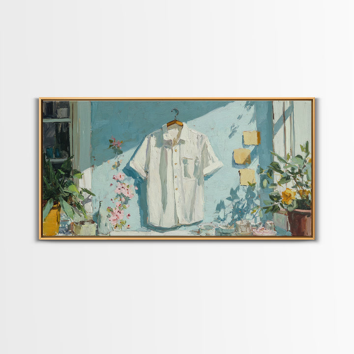 White Shirt on Hanger Canvas Print, Laundry Room Art, Contemporary Art, Living Room Decor, Fine Art, Clean, Farmhouse Decor, LRA-2x1-17