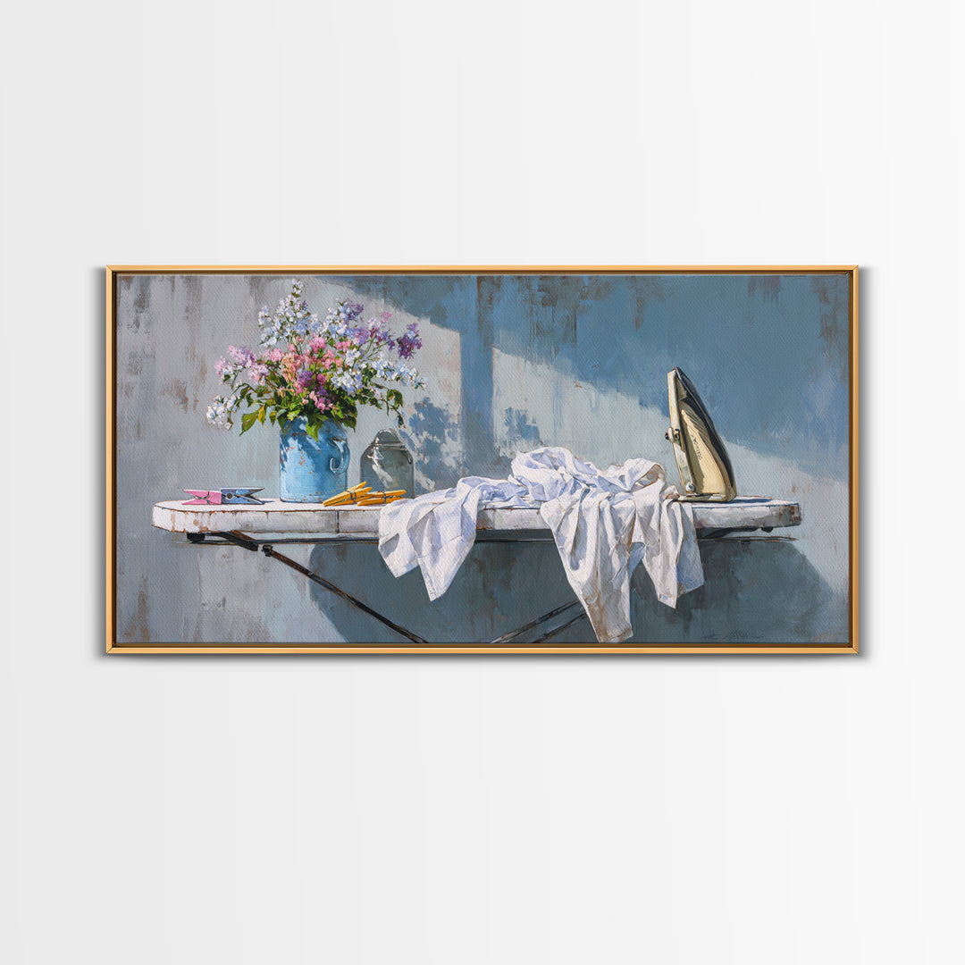 Ironing Board Still Life Framed Canvas Print, Laundry Room Art, Statement Artwork, Living Room Decor, Fine Art, Clean, LRA-2x1-20