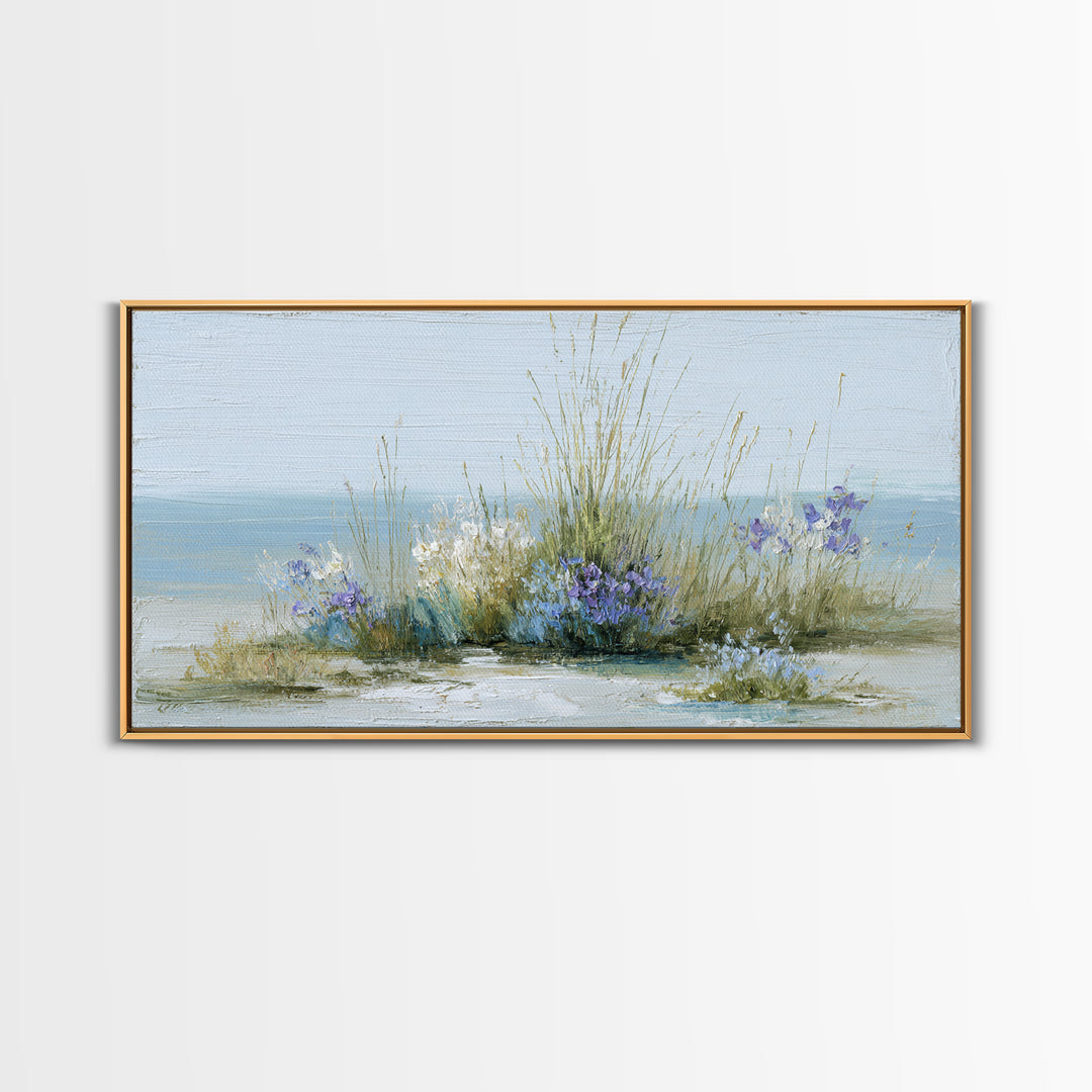 Fresh Air Meadow Landscape for Clean Mood Framed Canvas Print, Laundry Room Art, Oil Painting, Living Room Decor, Clean, LRA-2x1-43