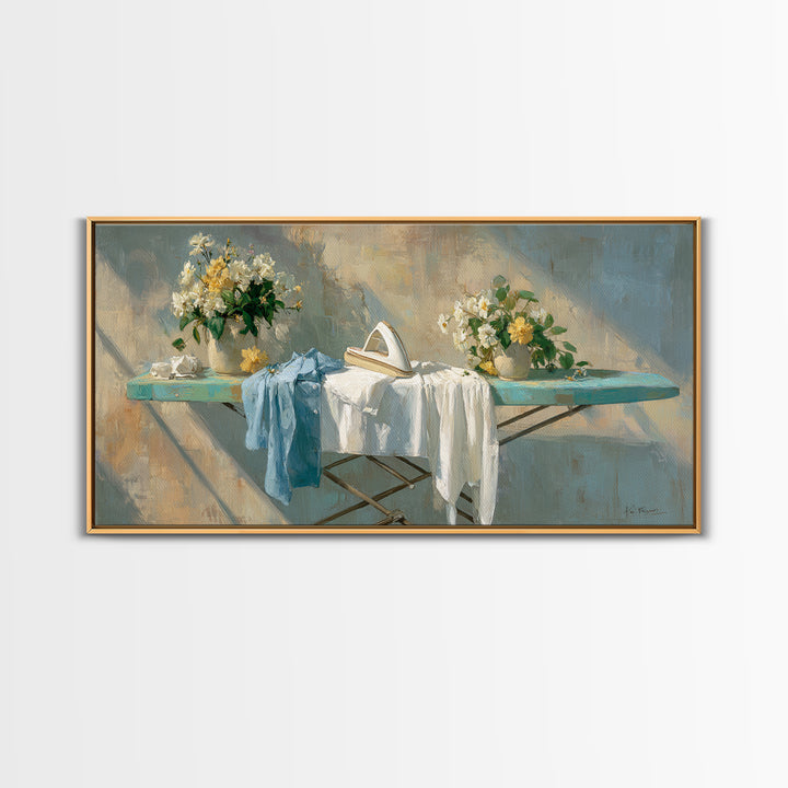 Ironing Board Still Life Canvas Print, Laundry Room Art, Textured Painting, Living Room Decor, Fine Art, Clean, New Home Gift, LRA-2x1-44