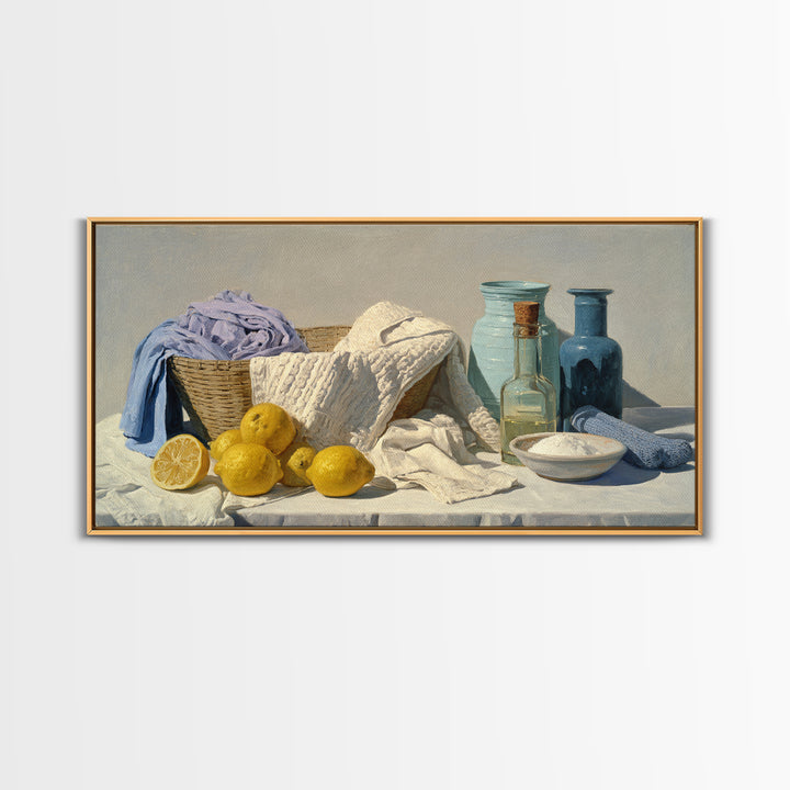 Lemon and Clean Linen Still Life Canvas Print, Laundry Room Art, Farmhouse Decor, Living Room Decor, Abstract Art, Clean, LRA-2x1-47