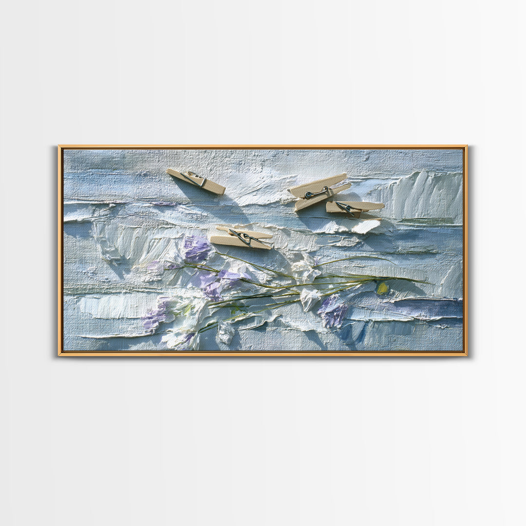 Linen Texture Abstract Framed Canvas Print, Laundry Room Art, Oil Painting, Living Room Decor, Abstract Art, Clean, LRA-2x1-56