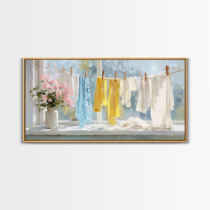 Fresh Air Meadow Landscape for Clean Mood Framed Canvas Print, Laundry Room Art, Apartment Wall Art, Living Room Decor, Clean, LRA-2x1-67