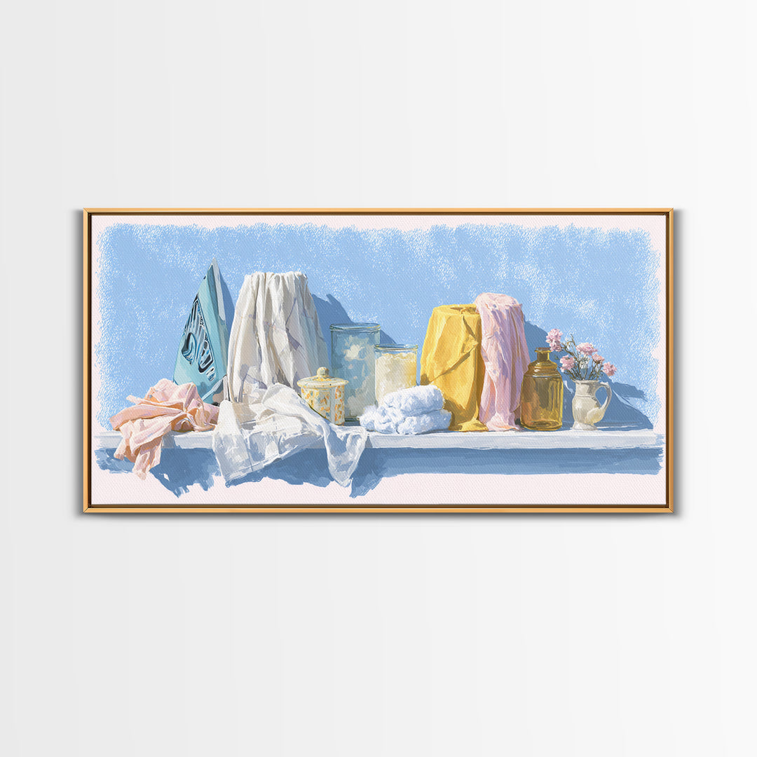 Retro Iron Illustration Canvas Print, Laundry Room Art, Digital Print, Living Room Decor, Oil Painting, Clean, Custom Wall Art, LRA-2x1-77