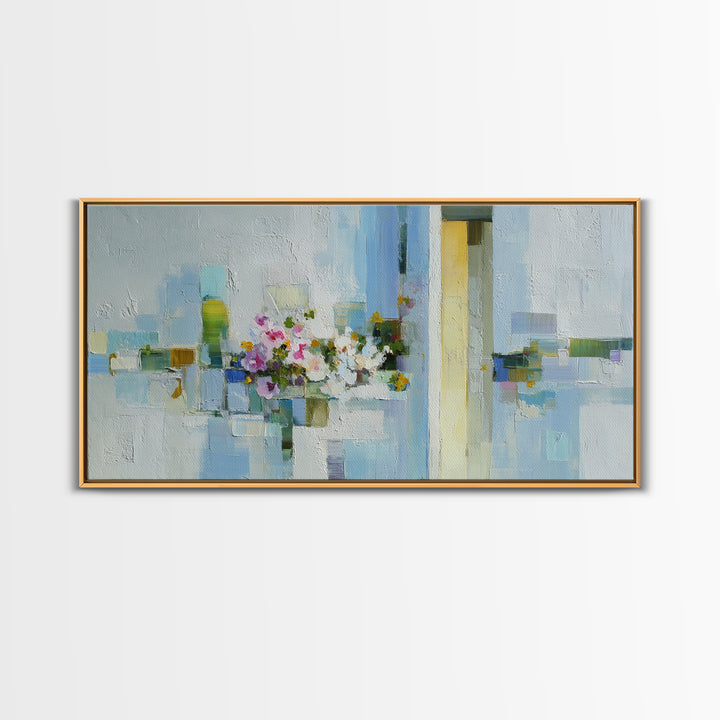 Linen Texture Abstract Framed Canvas Print, Laundry Room Art, Retro Wall Art, Living Room Decor, Clean, Digital Art Print, LRA-2x1-80