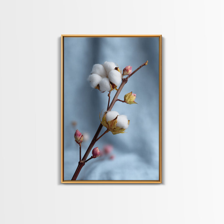 Fresh Cotton Branch Botanical Study Canvas Print, Laundry Room Art, Gallery Decor, Living Room Decor, Oil Painting, Clean, LRA-2x3-15